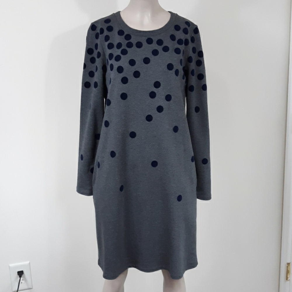 Boden Cotton Sz6 Navy Polka Dot Sweater Grey Dress